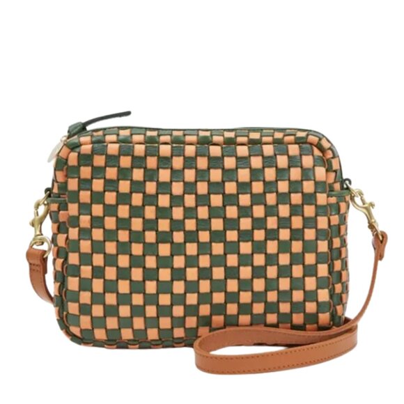 Clare V. Handbags - Clare V. Midi Sac Safari Green & Coral Woven Checker